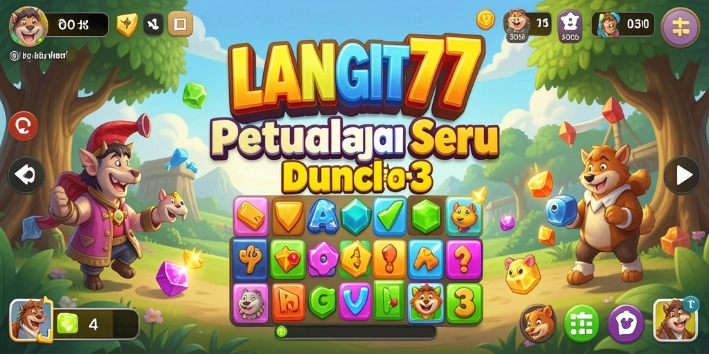 Screenshot LANGIT77 menunjukkan gameplay match-3 yang seru dan penuh warna.