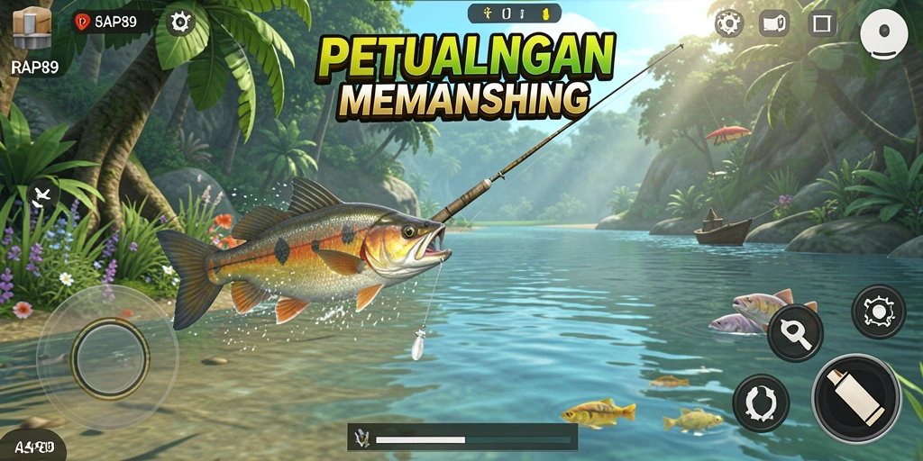 Tampilan gameplay RAP89 saat menangkap ikan di lautan.