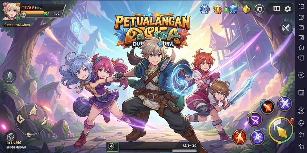 Tampilan gameplay menampilkan karakter anime dengan aksi seru.